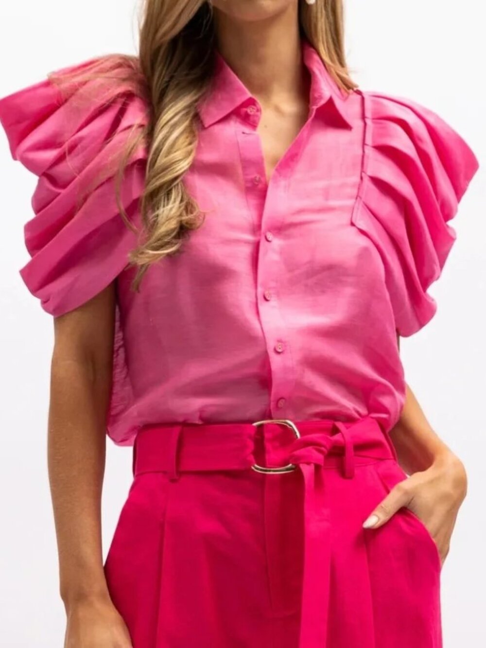 Aureta Studio Stella Blouse XS Pink Linen Silk Puff Sleeves Top Quiet Luxury